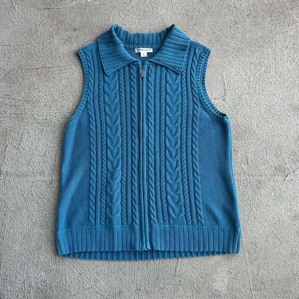 Pendleton Cable Knit Full-Zip Sweater Vest with Collared Neckline